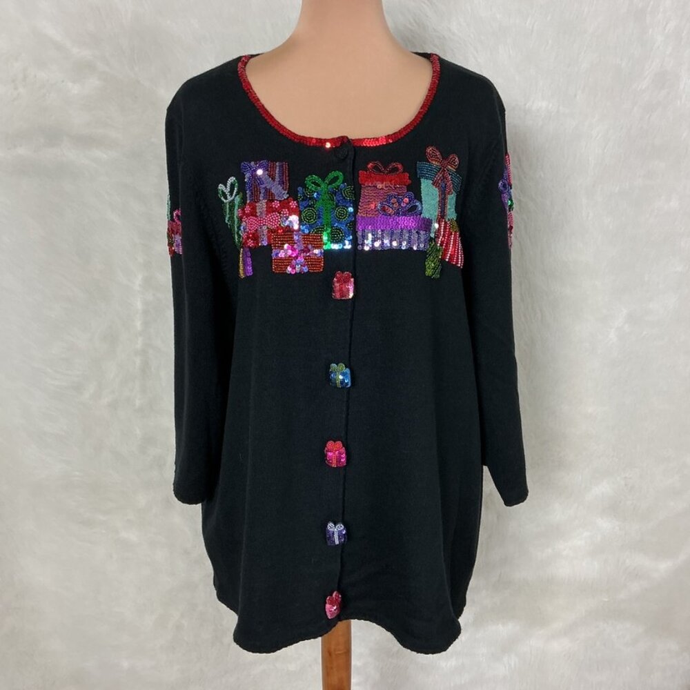 Vintage 00s Michael Simon Christmas Holiday Presents Cardigan Sweater Plus 3X